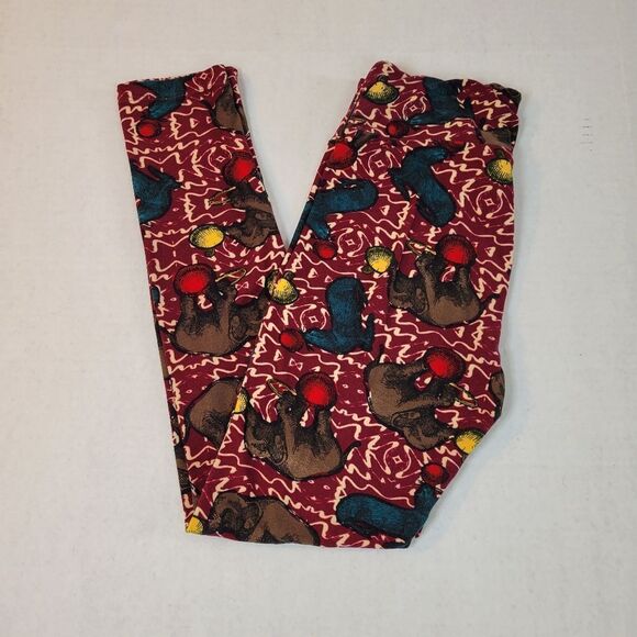 Lularoe Burgundy Circus Elephants Leggings - Picture 3 of 7
